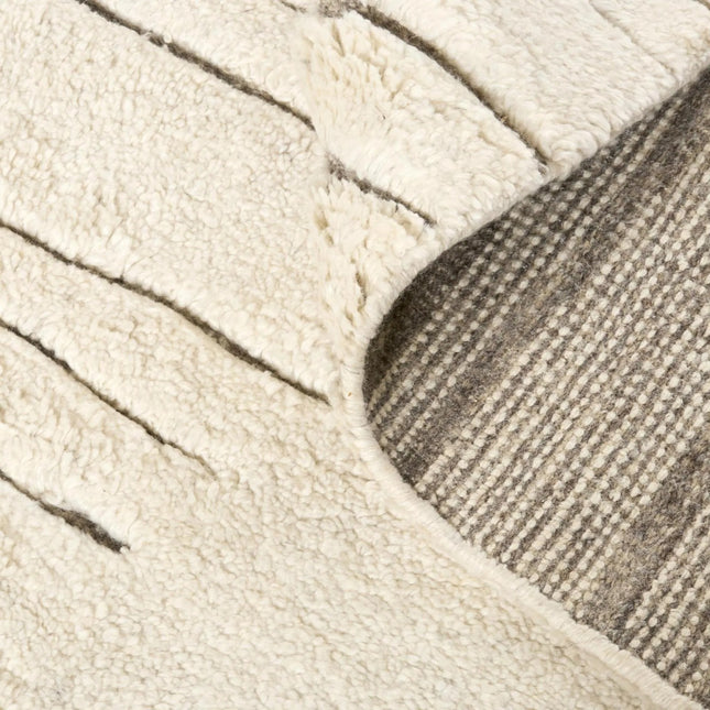 Hand Knotted Wool Rug: Modern Berber Beni Ourain Style, Ivory Abstract