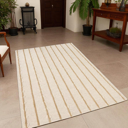 Hand Tufted Wool Rug Custom Size 8x10: Botanical Vine Stripe, Soft Beige