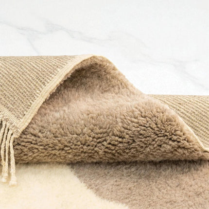 Neutral Beige & Cream Hand Knotted Wool Rug  Modern Geometric Carpet