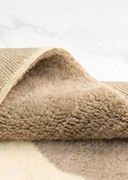 Neutral Beige & Cream Hand Knotted Wool Rug  Modern Geometric Carpet