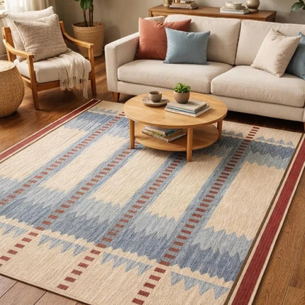 Handwoven Wool Geometric Tribal Rug, Indian Dhurrie, Boho Rug