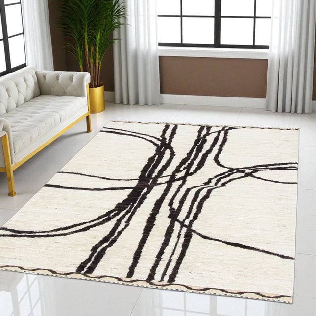 Hand Knotted Beni Ourain Wool Rug: Abstract Berber Design