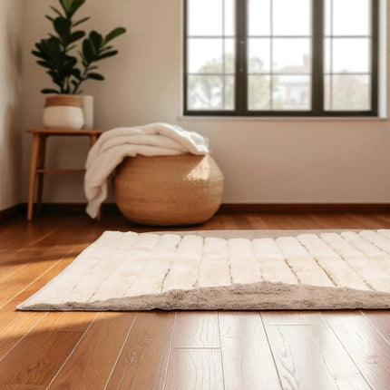 Handwoven Beige & Brown Wool Shag Rug - Modern Living Room Decor