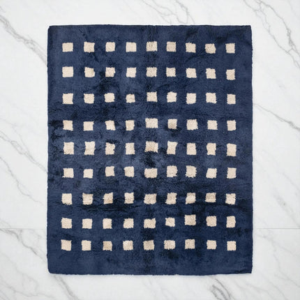 Handwoven Navy & Cream Wool Shag Rug  Ultra Soft Modern Luxury Area Carpet