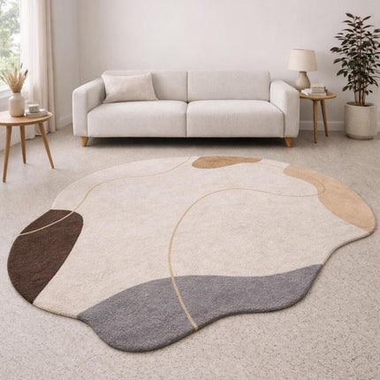 Modern Irregular Hand-Tufted Wool Rug, Abstract Neutral Shape Designer Area Carpet
