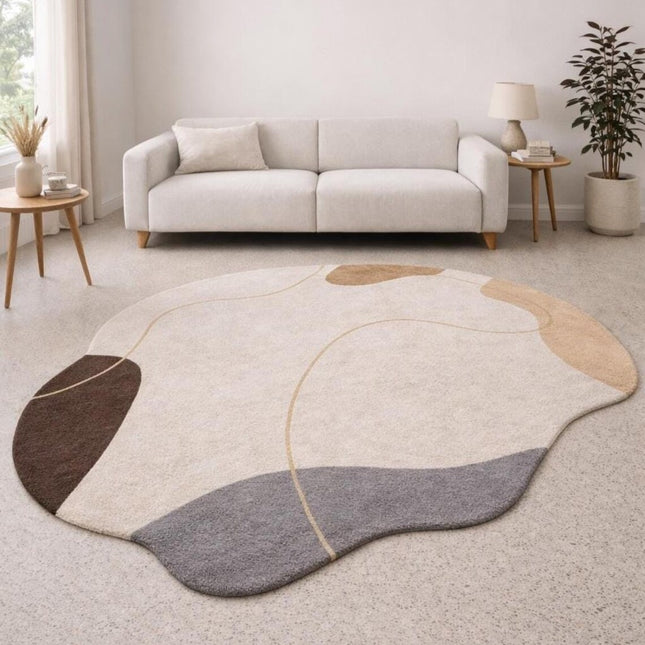 Modern Irregular Hand-Tufted Wool Rug, Abstract Neutral Shape Designer Area Carpet