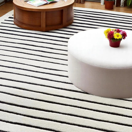 Hand Tufted Wool Rug: Monochrome Minimalist Stripe Area Rug