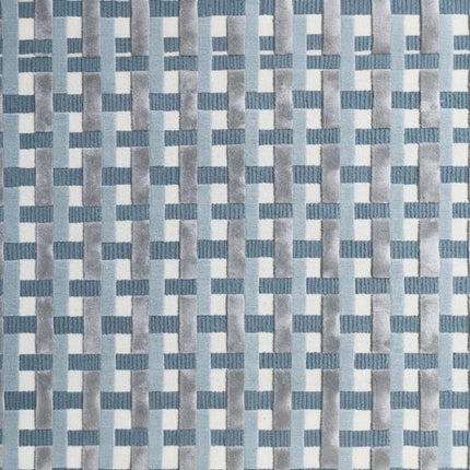Modern Blue Checkered Wool & Silk Rug - Hand-Tufted 8x10 Area Rug