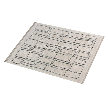 Hand Knotted Geometric Cotton Rug: Neutral Tones, Washable Area Carpet
