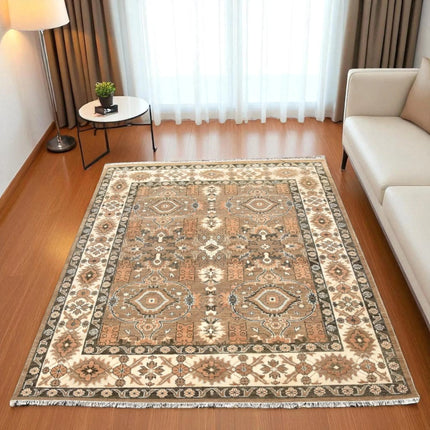 Vintage Oushak Wool Rug: Earthy Tone Medallion, Hand-Knotted