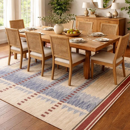 Handwoven Wool Geometric Tribal Rug, Indian Dhurrie, Boho Rug