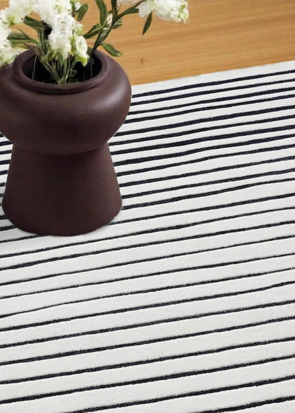 Hand Tufted Wool Rug: Monochrome Minimalist Stripe Area Rug