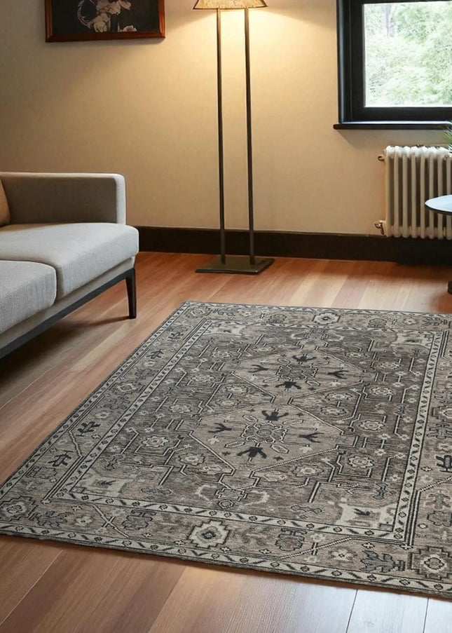 Hand-Knotted Turkish Oushak Wool Rug: Gray Anatolian Style, 9x12 Area Rug