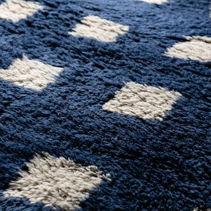 Handwoven Navy & Cream Wool Shag Rug  Ultra Soft Modern Luxury Area Carpet