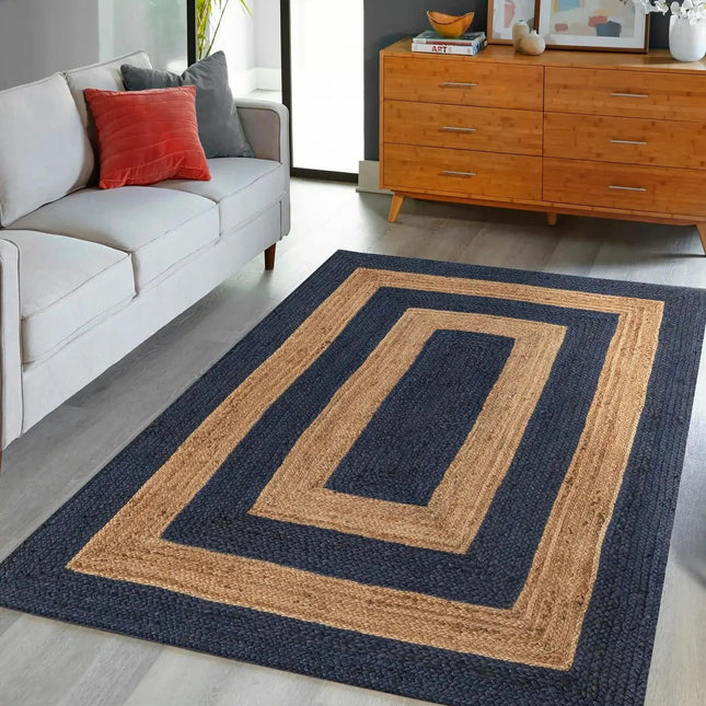 Handwoven Striped Jute Rug: Off-White Boho Area Rug