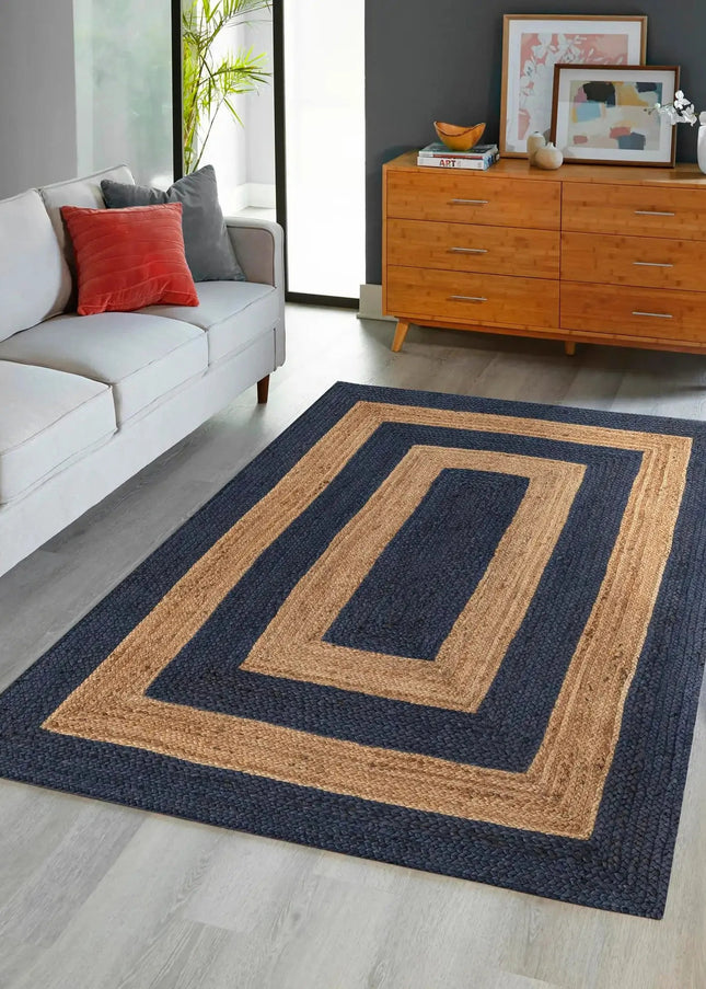 Handwoven Striped Jute Rug: Off-White Boho Area Rug