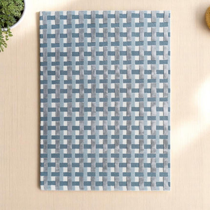 Modern Blue Checkered Wool & Silk Rug - Hand-Tufted 8x10 Area Rug
