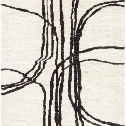 Hand Woven Beni Ourain Wool Rug: Abstract Lines, Shag Texture, Minimalist Decor