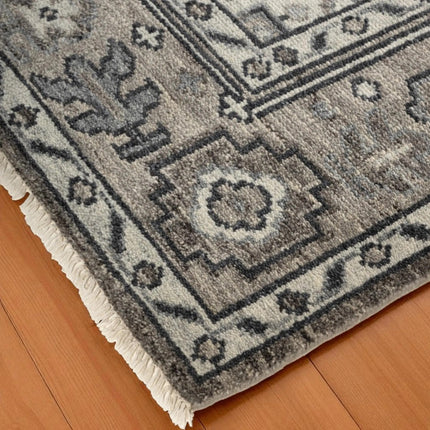 Hand-Knotted Turkish Oushak Wool Rug: Gray Anatolian Style, 9x12 Area Rug