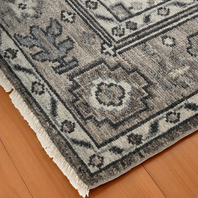 Hand-Knotted Turkish Oushak Wool Rug: Gray Anatolian Style, 9x12 Area Rug