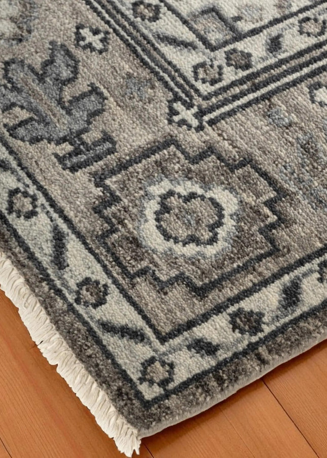 Hand-Knotted Turkish Oushak Wool Rug: Gray Anatolian Style, 9x12 Area Rug