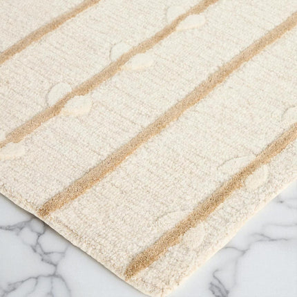 Hand Tufted Wool Rug Custom Size 8x10: Botanical Vine Stripe, Soft Beige
