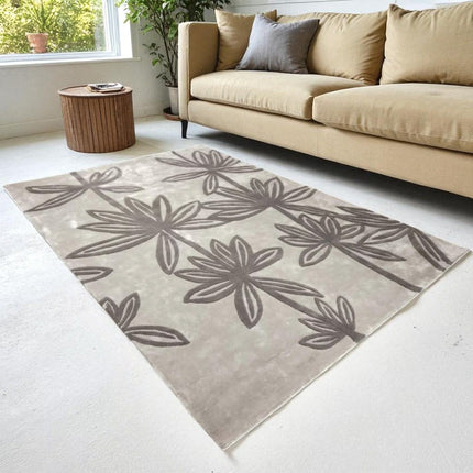 Hand Tufted Floral Viscose Rug  Elegant Soft Shine Area Carpet with Botanical Pattern