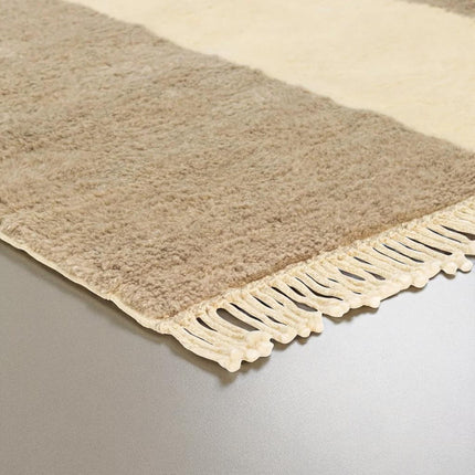Neutral Beige & Cream Hand Knotted Wool Rug  Modern Geometric Carpet