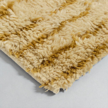 Hand Knotted Shag Wool Area Rug, Modern Mustard Yellow Striped Gabbeh, 8x10
