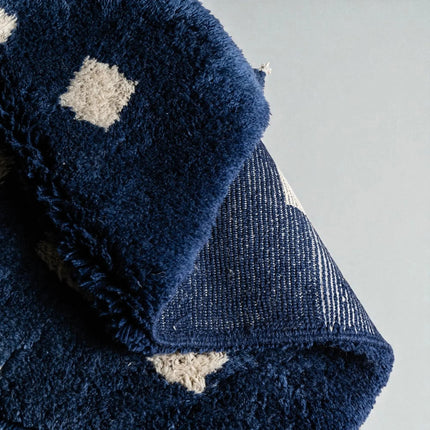 Handwoven Navy & Cream Wool Shag Rug  Ultra Soft Modern Luxury Area Carpet