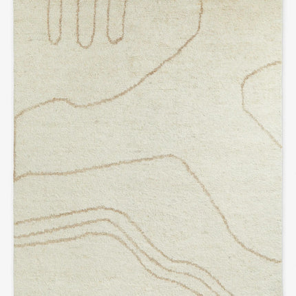 Hand Knotted Ivory Wool Rug with Abstract Line   8x10 Minimalist Area Rug