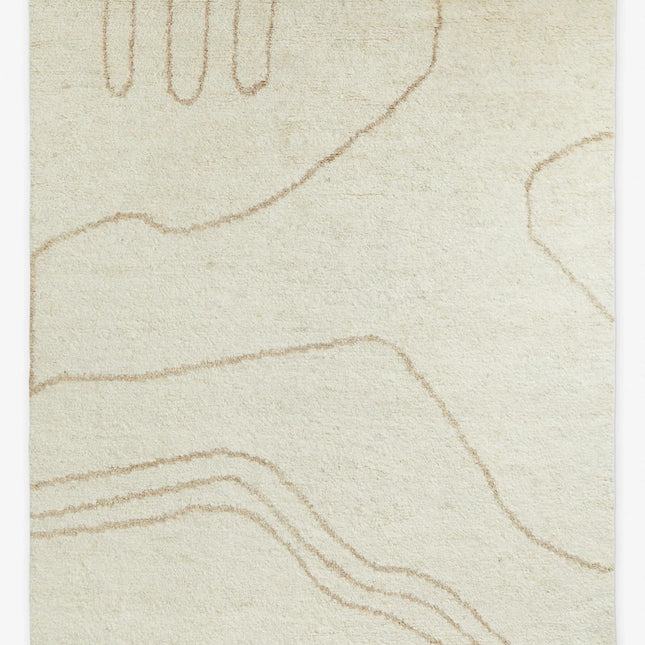 Hand Knotted Ivory Wool Rug with Abstract Line   8x10 Minimalist Area Rug