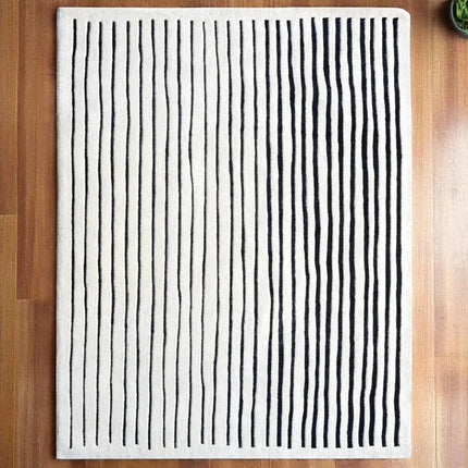 Hand Tufted Wool Rug: Monochrome Minimalist Stripe Area Rug