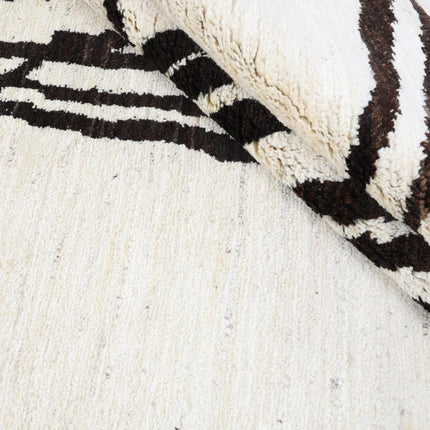 Hand Woven Beni Ourain Wool Rug: Abstract Lines, Shag Texture, Minimalist Decor