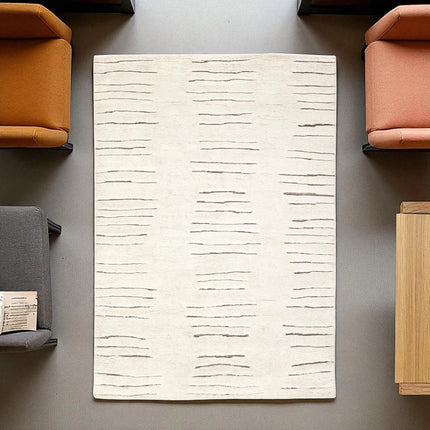 Hand Knotted Wool Rug: Modern Berber Beni Ourain Style, Ivory Abstract
