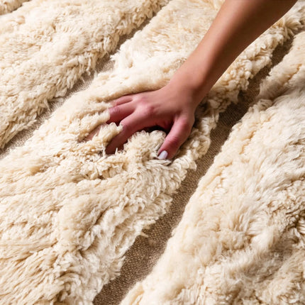 Handwoven Beige & Brown Wool Shag Rug - Modern Living Room Decor