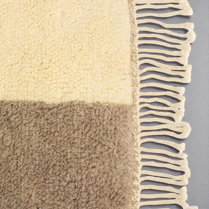 Neutral Beige & Cream Hand Knotted Wool Rug  Modern Geometric Carpet