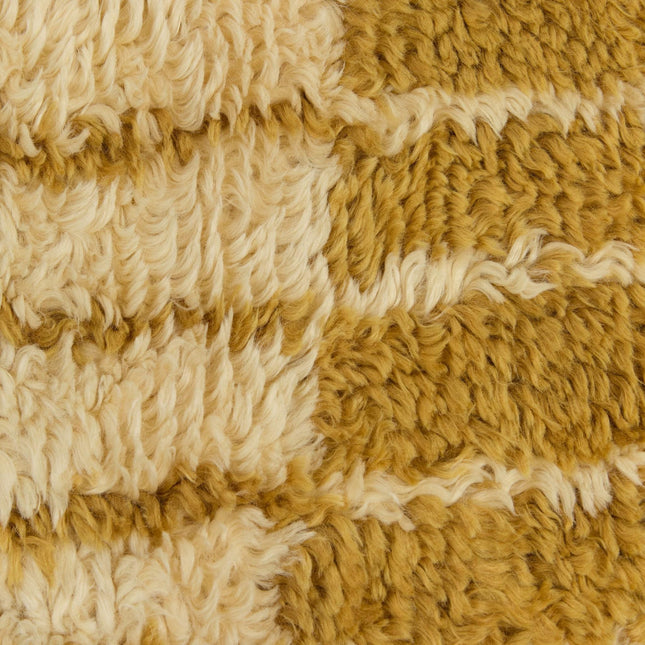 Hand Knotted Shag Wool Area Rug, Modern Mustard Yellow Striped Gabbeh, 8x10