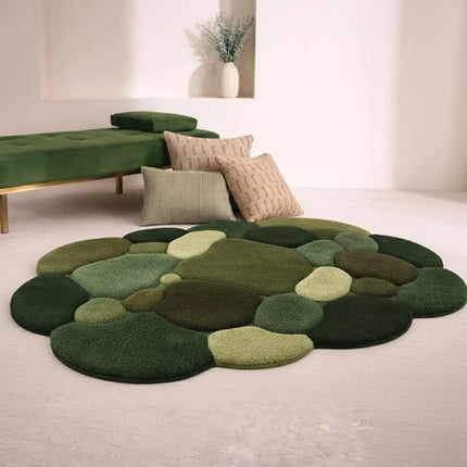Hand Tufted Moss Wool Rug, Abstract Green Pebble Design