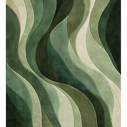 Modern Forest Wave Hand Tufted Rug, Abstract Green Flow Contemporary Wool Area Rug