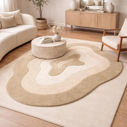 Irregular Hand Tufted Sculpted Wool Rug, Earthy Shade Modern Area Carpet For Living Room