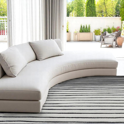 Hand Tufted Wool Rug: Monochrome Minimalist Stripe Area Rug