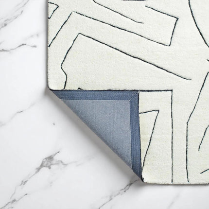 Hand-Tufted Wool Rug: 8x10 Cream & Black Abstract Line Art