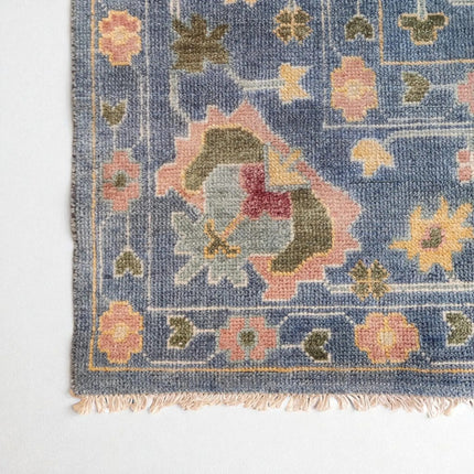 Hand Knotted Anatolian Wool Rug: 8x10 Blue Oushak Floral Design