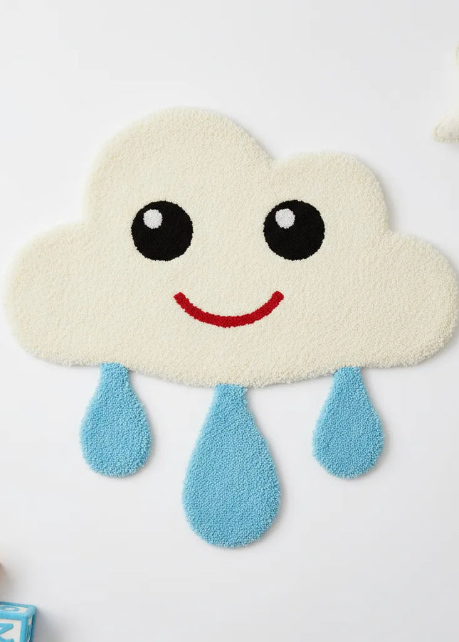Smiling Cloud Wool Kids Rug – Hand Tufted Raindrop Design Rug