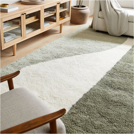 Handwoven Olive Wool Shag Rug: Plush Minimalist Decor