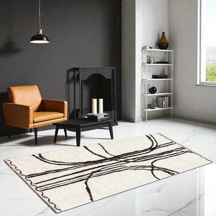 Hand Knotted Beni Ourain Wool Rug: Abstract Berber Design