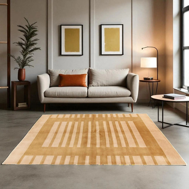 Hand Knotted Gabbeh Wool Rug: Modern Striped Indian Design