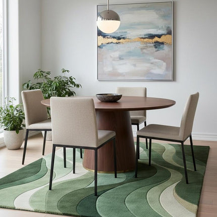 Modern Forest Wave Hand Tufted Rug, Abstract Green Flow Contemporary Wool Area Rug