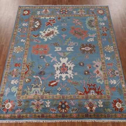 Hand-Knotted Oushak Wool Rug: Traditional Turkish Floral Carpet, 9x12